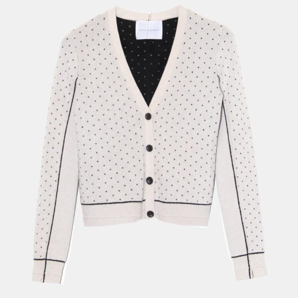 NEW MARIA MCMANUS REVERSIBLE CARDIGAN in Crema and Black Dot XS